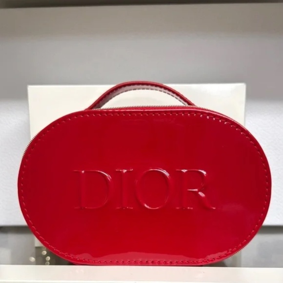 Dior Red Patent leather top handle toiletry pouch purse - Picture 1 of 4